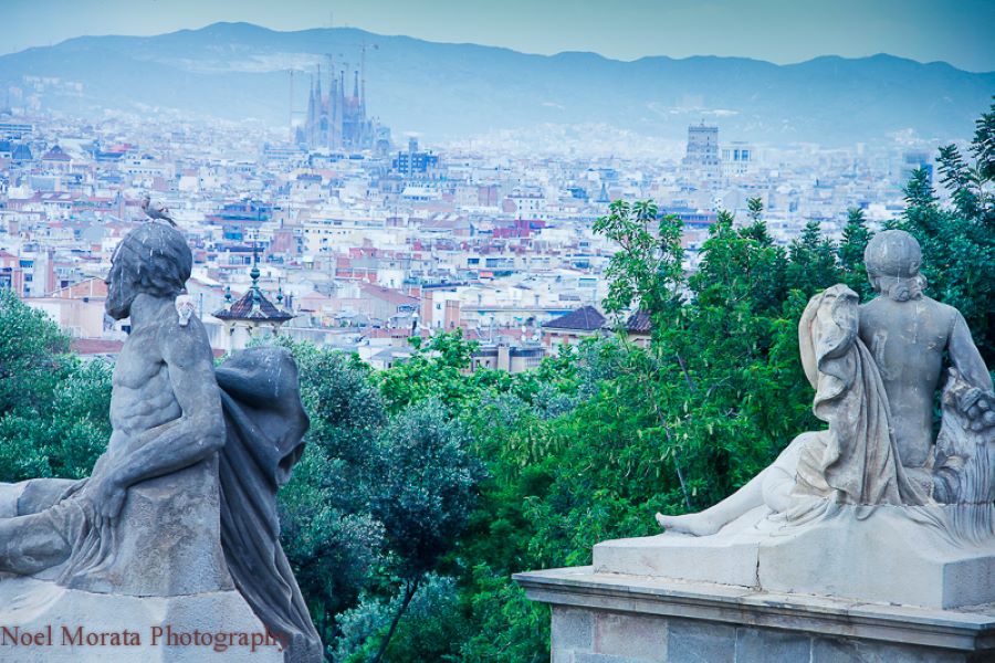 Views, stairs and fountains at Montjuic