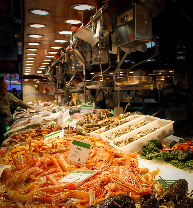 Fish display at La Boqueria