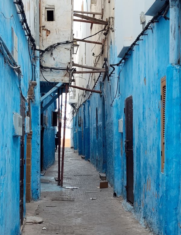 Blue and white section of the Kasbah of the Udayas