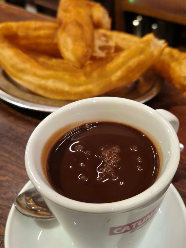 Traditional churros and hot chocolate